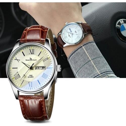 Keep In Touch Mens Watches Top Brand Luxury High Quality Leather Quartz Watch Men Week Calendar Reloj Hombre Relogio Masculino