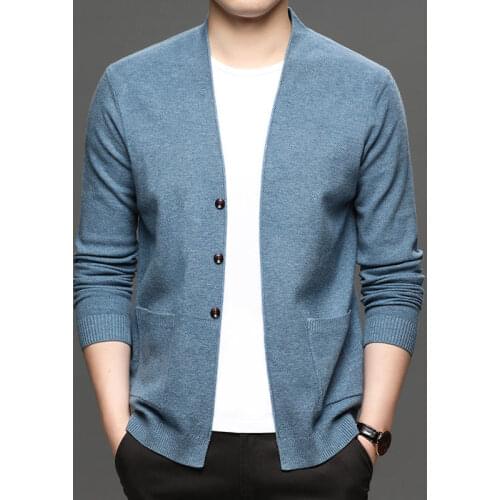 Men 2021 Spring Autumn Fashion Solid Color Knitted Coats Mens V-neck Sweater Jackets Male Slim Thin Cardigan Overcoats O162