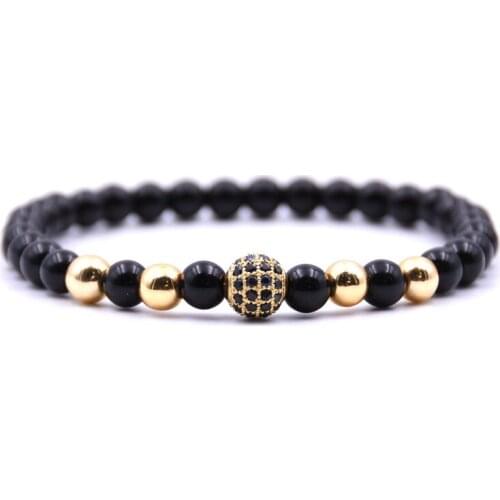 Mens Bracelet CZ Micro-Inlaid Zircon Beaded Womens Bracelet 6mm Copper Beads Handmade Gifts in Couples Hands