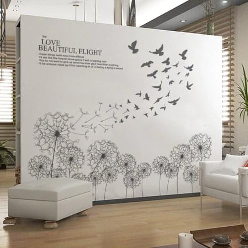 Gray Color Flying birds Dandelion wall stickers Vinyl DIY wall decals for Living room Bedroom Childrens room Decoration murals