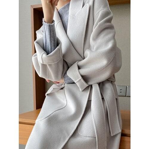 The new womens autumn/winter 2020 pure wool double woolen cloth long wool coat whom over-the-knee female loose coat