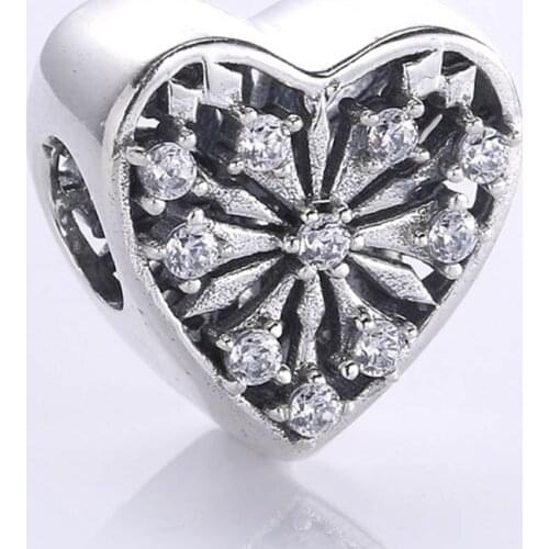 Original Openwork Heart of Winter With Crystal Beads Fit 925 Sterling Silver Bead Charm Bracelet Diy Jewelry