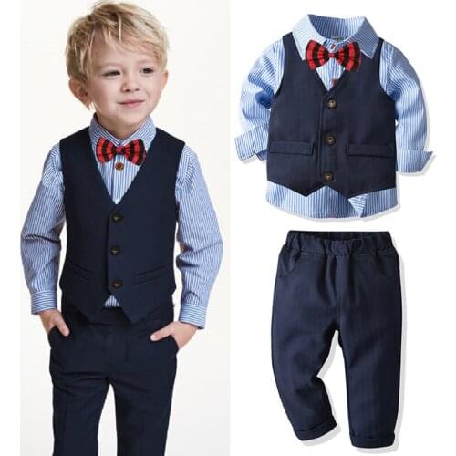 2021 Autumn Winter Kids Clothes Boys Gentleman Sets Long Sleeve Shirt+Pants And Vest 3 Piece Suit Children Clothing Boys Outfits