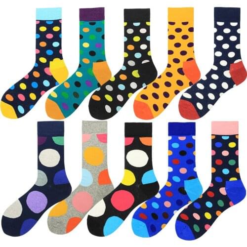 Peonfly Happy New 2020 Autumn Winter Combed Cotton Socks Colorful Dot Pattern Harajuku Hip Hop Sokken for Men