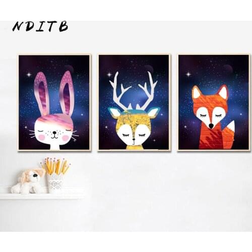 Baby Nursery Canvas Poster Woodland Animal Rabbit Fox Wall Art Print Painting Decorative Picture Nordic Kid Bedroom Decoration