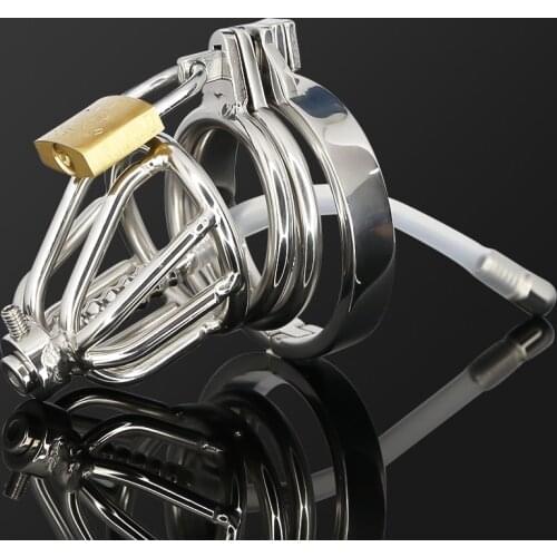 Best CBT Male Stainless Steel Chastity Device Cock Cage Lock with Urethral Catheter Lockable Penis Ring Prison BDSM Male Sex Toy