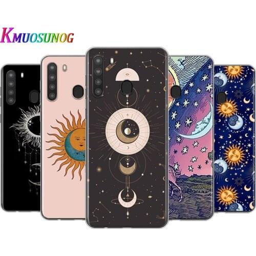 Hippie sun and moon art For Samsung A90 A80 A70 A70S A60 A50 A40S A30 A20 A10S A10E A10 A2 Core Transparent Phone Case