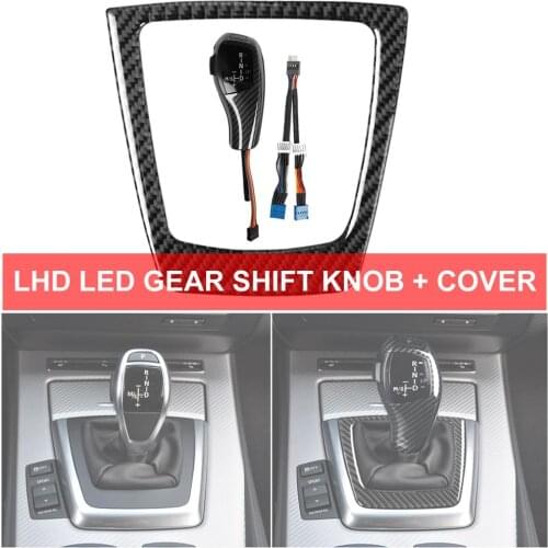 LHD LED Gear Shift Shifter Knob Automatic Lever Carbon Fiber Cover Trim For BMW 1 series E81 E82 E84 E87 E88 E89 Z4 23i 30i