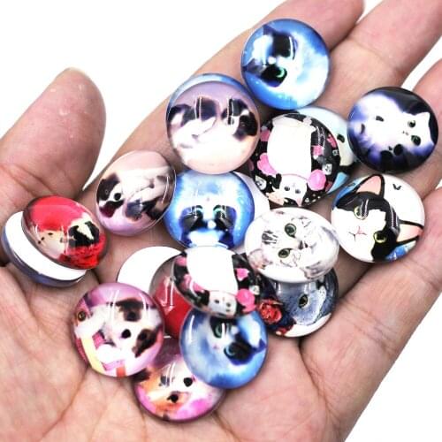 Mixed Cat Dog Pet Glass Round Domes Cameos Cabochons Flatback 20mm Scrapbook Handbag Handmade Crafts Art Decor Accessories Parts