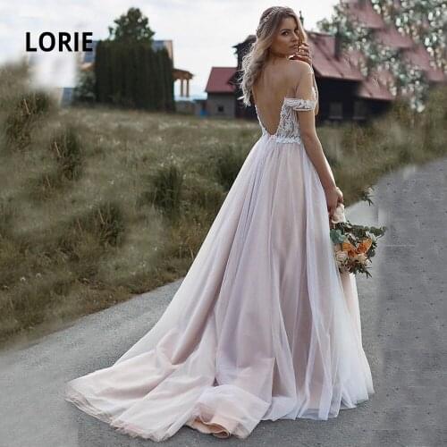 LORIE Off shoulder Beading Wedding Dresses 2019 Soft Tulle with Pearl Sexy Backless Vintage Appliqued Ball Gowns Bridal Gowns