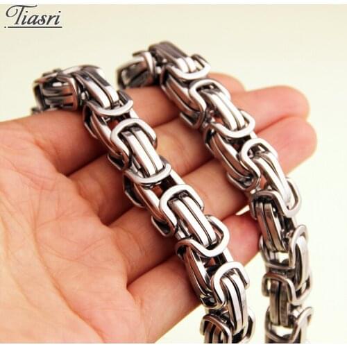 Tiasri 7/10mm Byzantine Chain Collar Choker Necklace For Man Silver Color Stainless Steel Jewelry Steampunk Style Friends Gifts