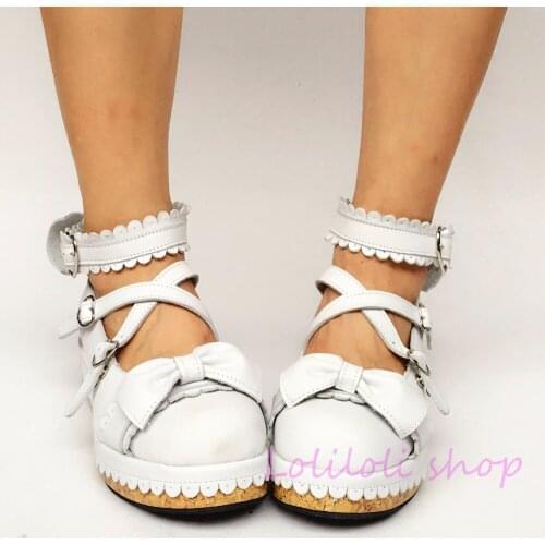 Princess sweet lolita shoes Japanese design customized special shaped white bow tie Leather shoes with low heels an8001
