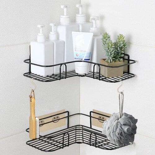 Bathroom Shelf Corner Shower Wall Mount Shampoo Storage Metal Holder with Suction Cup No Drilling Kitchen Bathroom Accessories