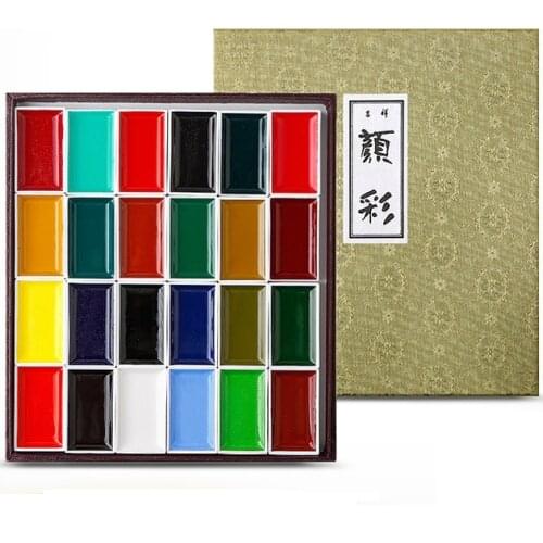 Japanese Auspicious Color 24 Color Solid Watercolor Chinese Painting Pigment Pearlescent Color Fluorescent Watercolors