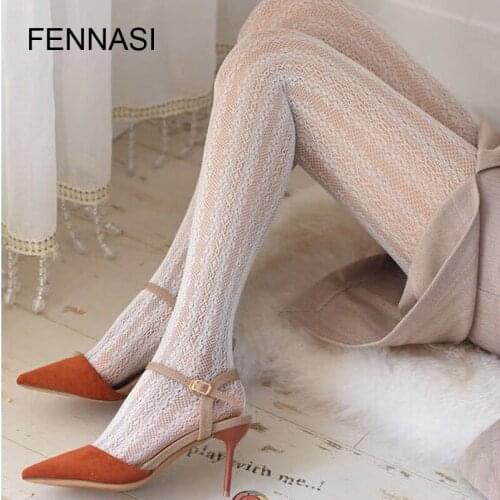 FENNASI Women Lace Classic Pantyhose Sexy Milky White Tights Thin Cute Floral Pattern Hollow Out Tights Girls Hot Pantyhose