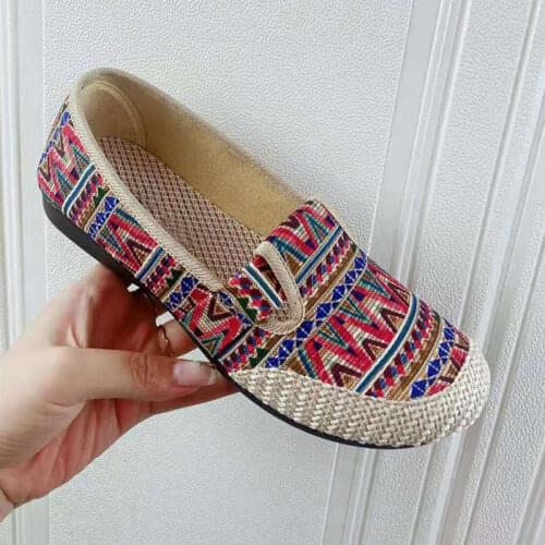 MCCKLE Womens Moccasins Slip-On Shallow Flat Shoes for Women Vintage Hemp Comfort Flats Leisure Bohemian Ladies Loafer Female