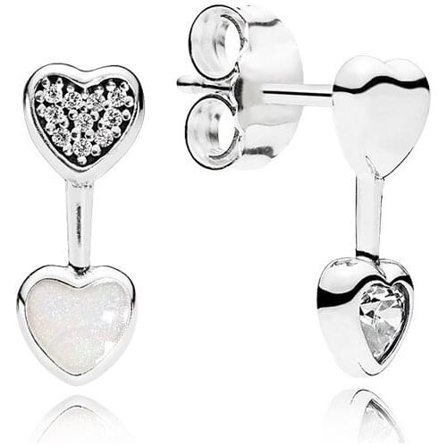 Authentic 925 Sterling Silver Hearts of Love Fashion Stud Earrings For Pandora Women Bead Charm Gift DIY Jewelry