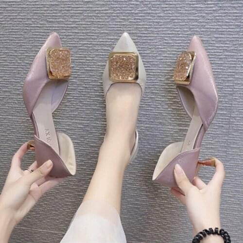Sexy Pointed Temperament Set Feet Square Buckle Ladies Single Shoes Summer Exquisite Solid Color High Heels Fashion