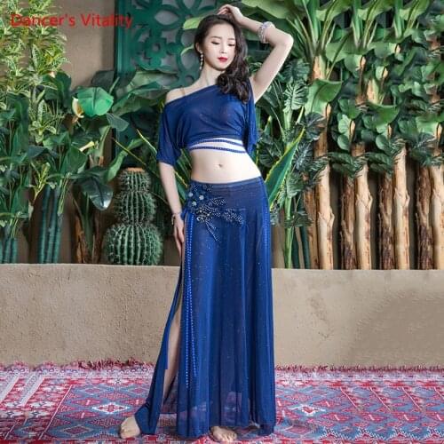 Belly Dance Set Mesh Sequins Top Split Skirt Practice Clothes Oriental Dancing Suit Female High-end Performance Clothing