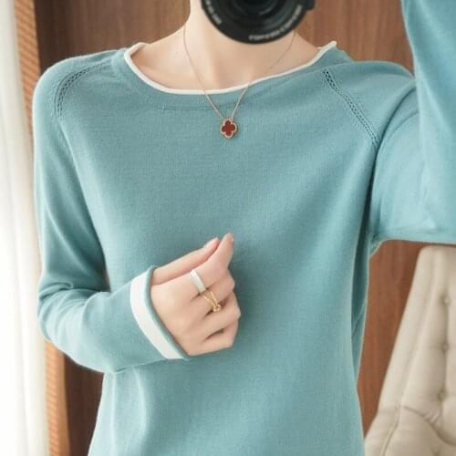 2021 4-color new round neck 100% cotton womens sweater long-sleeved knitted loose and comfortable pullover Spring and Autumn