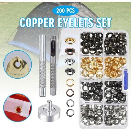 100pcs 6mm Copper Eyelets Set Grommet + Punch Die Tools Kit For Leather DIY Sewing Handicraft With Storage Box