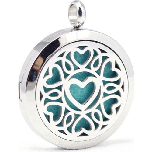 30mm stainless steel full heart design aromatherapy aroma essential oil diffuser necklace