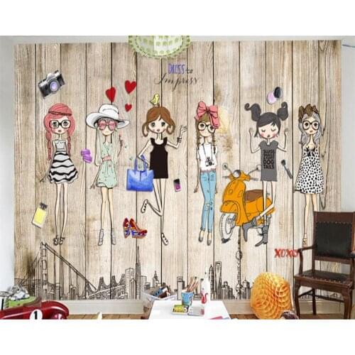 Papel de parede Custom 3D wallpaper mural Hand drawn wooden plank fashion girl background TV Wall wallpaper beibehang