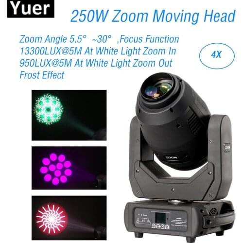 4Pcs/Lot 250W LED Zoom Moving Head Light DJ Disco Equipment Stage Lights Sound Party Club Bar Flash Effect Lighting Moving Head