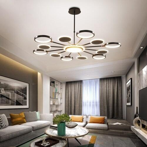 50W 66W 98W LED Chandelier Lighting Modern Gold or Black For Living Room Bedroom Home Deco Hanging Lamp Fitting Adjust 3 Colors