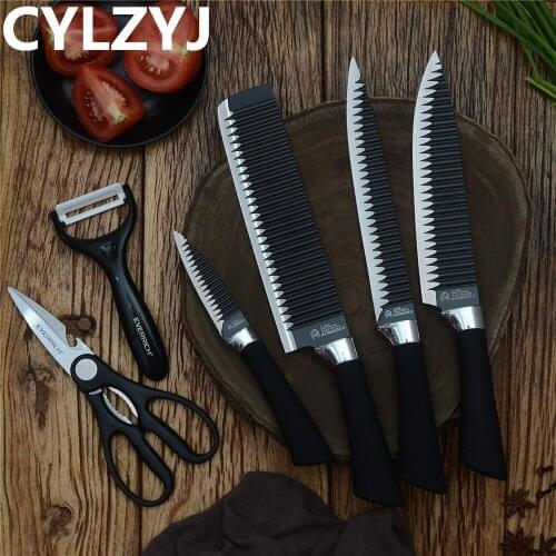 Kitchen Knives Stainless Steel Knife 6 Pcs Set Handmade Knife Ceramic Peeler Scissors Chef Slicer Nakiri Paring Knife Gift Case