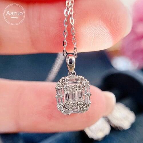 Aazuo 100% Real 18K White Gold Real Diamonds 0.35ct Classic Square Necklace With Chain gifted for Women Party 18 Inch Au750