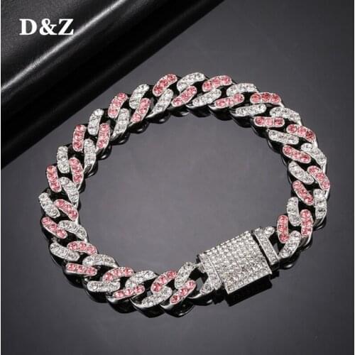 D&Z 2 Colors 11mm Miami Cuban Link Bracelet Bling Iced Out Rhinestone Bracelet With Solid Back For Men Jewelry