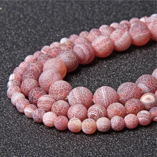 Natural Stone Agates Beads 6 8 10 12mm Matte Frost Cracked Red Agates Beads Round Loose Beads for Jewelry Making Supplies DIY