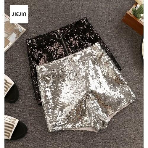 Black Silver High Waist Sequin Shorts Women Elastic Waist Bodycon Party Club Festival Raves Dance Shorts Nightclub European