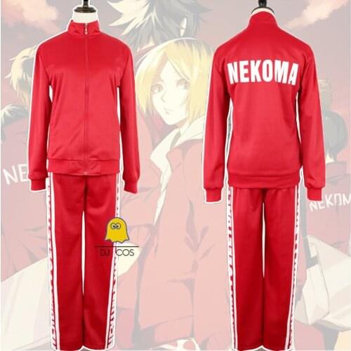 Haikyuu Nekoma High Cosplay Yaoi Uniforms Tetsurou Kuroo Kozume Kenma Costume Set Volleyball Jacket+Pants Red Sportswear Jersey