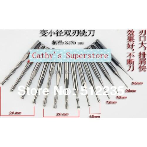 Free shipping 3.175MM Shank, reducing tool,2 flute, spiral cutter, Cutting Bits,Carving Tools
