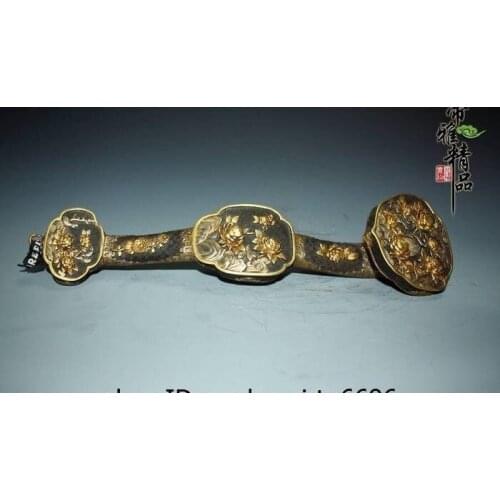 China Bronze Copper 24K Gold Silver Auspicious Ruyi Ru Yi Peony Flower Statue