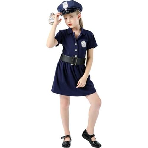Halloween Children Cop Police Officer Cosplay Dress Carnival Party Girls Kids Policewomen Fancy Costume