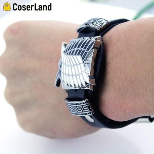 Anime Attack on Titan Leather Bracelet Shingeki No Kyojin Necklace Cosplay Accessories Props Scouting Legion Men Women Pendant