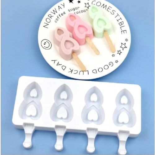 Creative ice tray mold 4-hole double love handmade ice cream silicone mold Chocolate lollipop tools XG1016