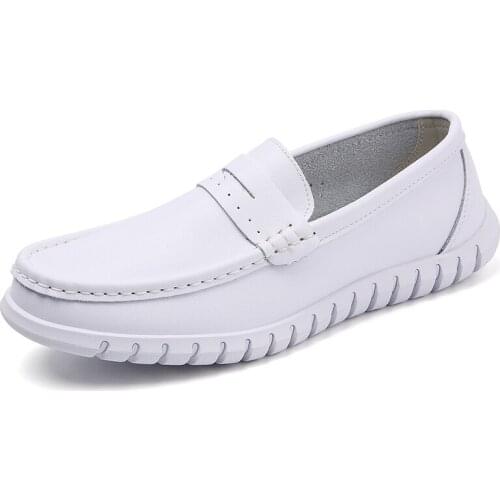 Leisure Genuine Leather Shoes Soft Non-skid Breathable Women Chunky Sneakers Zapatos De Mujer Platform Men Driving Casual Shoes
