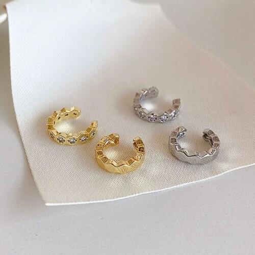 Small Gold C Ear Clips For Women Simple Mini Opening Zircon Beads Inlaid Clip Earrings Without Pierced Jewelry Ladies
