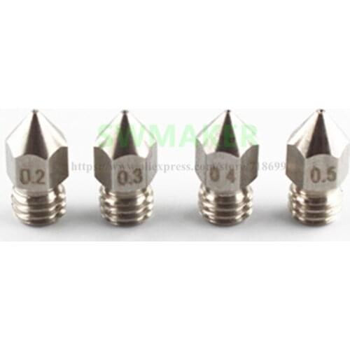 SWMAKER MK8 Stainless steel Nozzle 1.75mm size 0.2/0.3/0.4/0.5mm M6 For creality cr-10 3D Printer J-head Extruder
