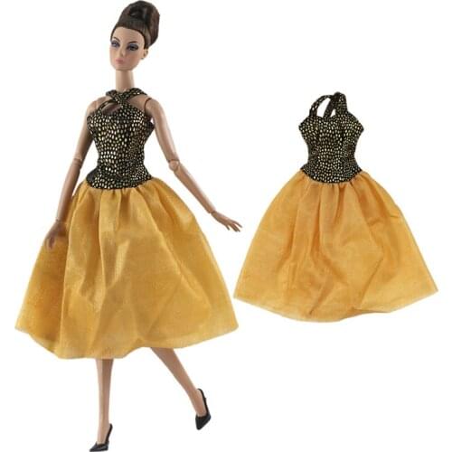 Gold Brown Fashion Short Dress For Barbie Doll Clothes Outfits Party Princess Gown For Barbie Doll Accessories Toys For Children