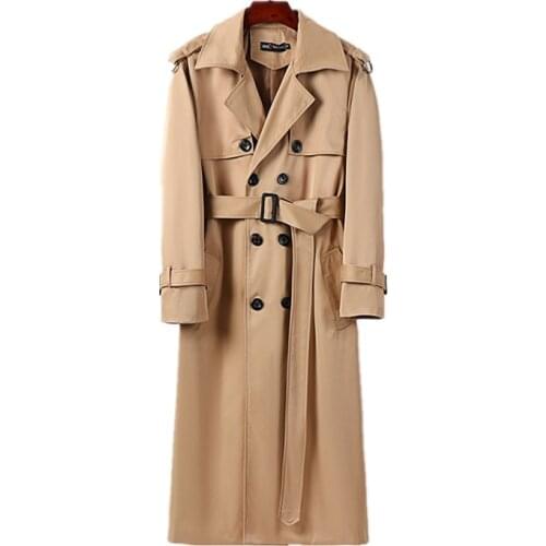 Mens Windbreaker Autumn and Winter Super Long Korean Version Double Breasted British Wind Business Casual Over the Knee Coat