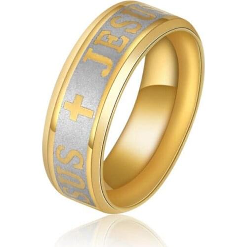 20 Pieces Mens Gold Color Stainless Steel Ring New Fashion Print "JESUS" Letter Wedding Engagement Rings For Men Gifts SMT0375