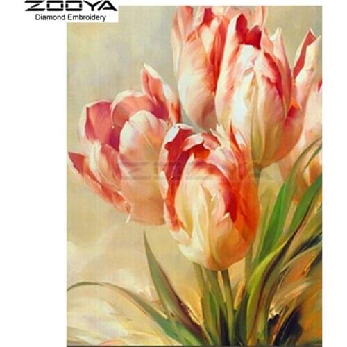 Diy Round Diamond Painting Flower Tulip Cross Stitch Pictures New Needlework Diamond Mosaic Embroidery Kit Home Decoration CJ07