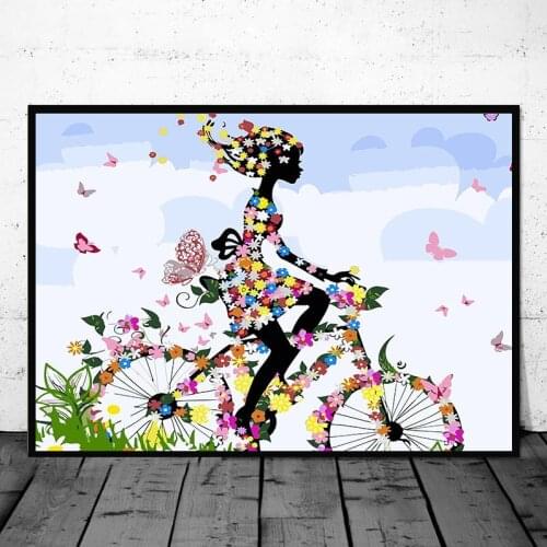 DIY Painting By Numbers Flower Girl Riding Bike Pictures Coloring By Numbers On Canvas Wall Art Decor Unique Gift For Child