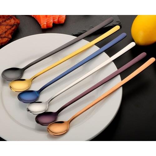 2PCS Stainless Steel Long Handled coffee spoons mixing spoons set cold drink fruit Ice Cream Dessert Tea Spoon Drinking Tools