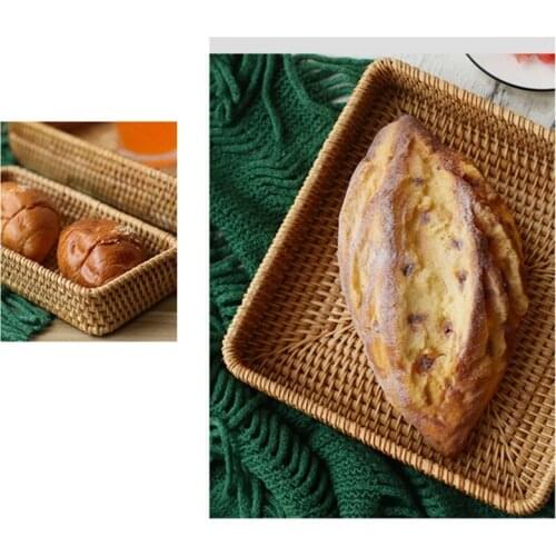 Natural Rattan Storage Basket Rectangular Wicker Woven Fruit Candy Bread Organizer Bathroom Living Room Decor